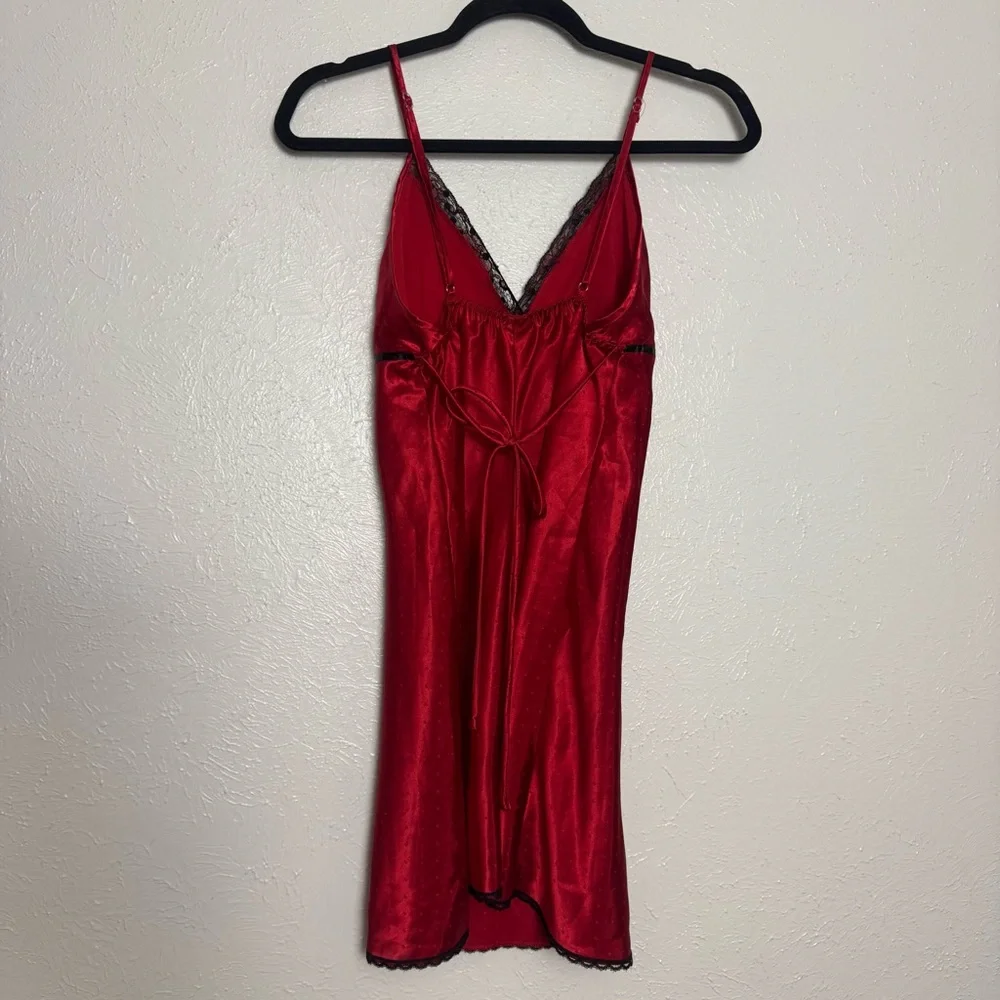 Red‎ Satin Chemise Slip with Black Lace